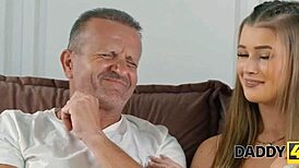 daddy4k stepdad bangs son's blonde girlfriend sideways on sofa cheating hard