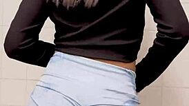 amiga latina athletic with huge natural tits dances sexy in panties for muscular friend