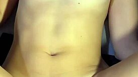 Girlfriend Rides Cock Doggystyle Bent Over Spreading in Dorm Room Cum Belly Fill