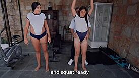 melany's sweaty latina workout turns into bisexual scissoring orgy with huge cocks