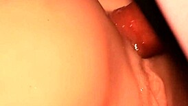 Ass fuck this happy slut double penetration toy handjob close-up!