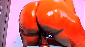Fat ass spreads wide for huge dildo in tight pussy