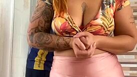 married redhead flashes big pussy lips teasing husband nearby outdoors