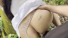 hermanastra gulps cum after craving mango in outdoor latina wife public flashing