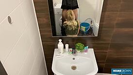 sexy blonde couple ditches building tour for rooftop sex with deepthroat cunilingus and wet pussy pounding