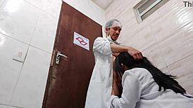 Nurse ditches condom for raw bathroom bang with asian doctor?