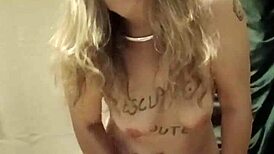 French slave maid bound in chains pinches vibrate for master