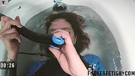 experienced skinny girl teases spandex underwater in slow pool bathtub play