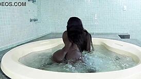 Shiny skinned Brazilian black fitness babe climbs stairs fully nude