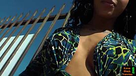 gorgeous ebony tranny fingers ass solo pierced cock