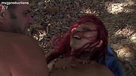 two latina sluts bent over outdoors, taking double anal and cum loads in wild orgy