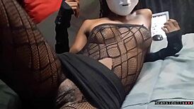 Skinny 18yo ebony slut rides old cock in fishnets tight wet pussy pt1
