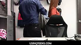 hey, that teen got caught by the officer and now she's bming his cock right in the office