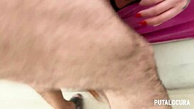 Chubby Spanish MILF Angie Babydoll endures slaps and deepthroat in wild threesome.