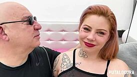 Chubby Spanish MILF Angie Babydoll endures slaps and deepthroat in wild threesome.