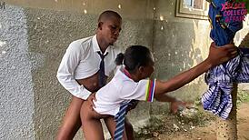 senior prefect's monster cock pounds schoolmate pussy by headteacher's window mercilessly