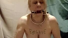 i'm your chained french slave maid flashing tits outdoors masturbating with dildo and clips to orgasm