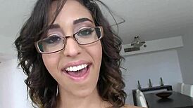 Latina nerd in glasses deepthroats and handjobs monster cock like a pro