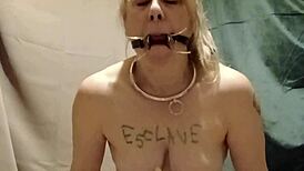 i'm your chained french slave maid flashing tits outdoors masturbating with dildo and clips to orgasm