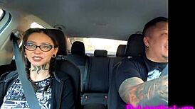 hot tattooed latina gives sloppy kisses then hot action car to hotel??