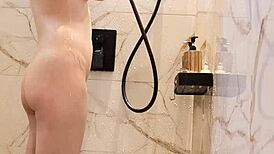 Black Haired Japanese College Girl Bathes Revealing Small Tits Slim Waist Legs