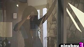 Victoria antoinette slips off black lingerie teasing small tits and ass in steamy ebony strip