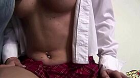 Pierced stockings babe rides cock then takes anal in horror flick scene