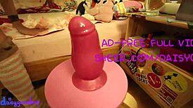 Skinny Blonde Gapes Ass with Huge Dildo and Buttplug