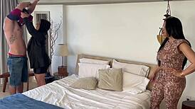 Beautiful Brazilian Wife And Mother-in-Law Fuck Cuckold's Huge Cock In Lingerie