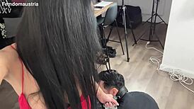 femdom queen celina owns her 24-7 slave with feet worship