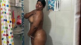 in the steamy shower big ass stepsis rides cock hard before taking cum load on cheeks