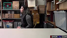 Petite teen shoplifter caught strips for mall cop's fat cock pounding her tight ass