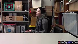 Petite teen shoplifter caught strips for mall cop's fat cock pounding her tight ass