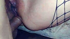 he eases deep into skinny wife's ass slowly through mesh stockings in pov
