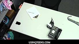 hey, that teen got caught by the officer and now she's bming his cock right in the office