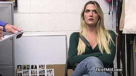 I uh caught this hot milf stealing now she sucks in garage punish