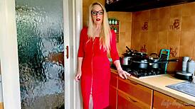 omg lady lucy in red dress and heels teases her big tits so dirty 🔥👠