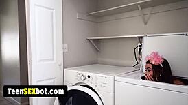 what if skinny petite stepdaughter nikki surprises pops with taboo fishnet blowjob?