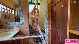 sub slut you tied up in bathroom getting punished hard with foam spray right?