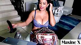 X maxine x squirts buckets while slamming huge dildo into her plump asian cunt non-stop!