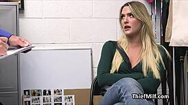I uh caught this hot milf stealing now she sucks in garage punish