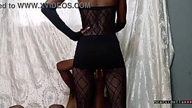 Skinny 18yo ebony slut rides old cock in fishnets tight wet pussy pt1