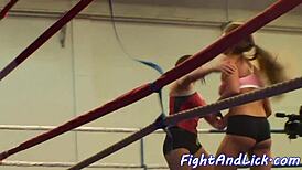 athletic lesbian surges with dominant thrill pinning babe in sweaty wrestling fight