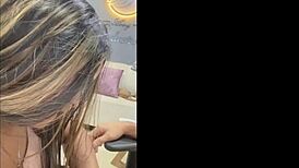 Teen slut deepthroats my monster cock while I set up her accounts