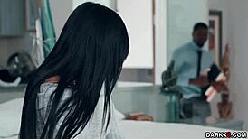 ember snow takes isiah maxwell's interracial anal doggystyle pounding bent over with hairy pussy riding