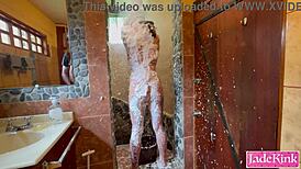 sub slut you tied up in bathroom getting punished hard with foam spray right?