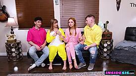 whoa kinky stepbrothers bang sexy blonde stepsisters in wild 4some creampie frenzy pov!!