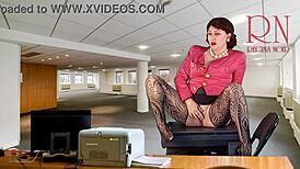 NAKED secretary STRIPS heels stockings SHOWS PUSSY TITS then MASTURBATES CUNT for boss