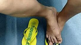 candid brazilian mature feet tease flip flops in voyeur fetish hidden play