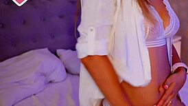 Blonde strips slowly during her sexy teasing dance